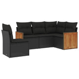 vidaXL Ensemble de salon 5 personnes avec coussins en poly rotin noir