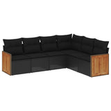 vidaXL Ensemble de salon 6 personnes avec coussins en poly rotin noir