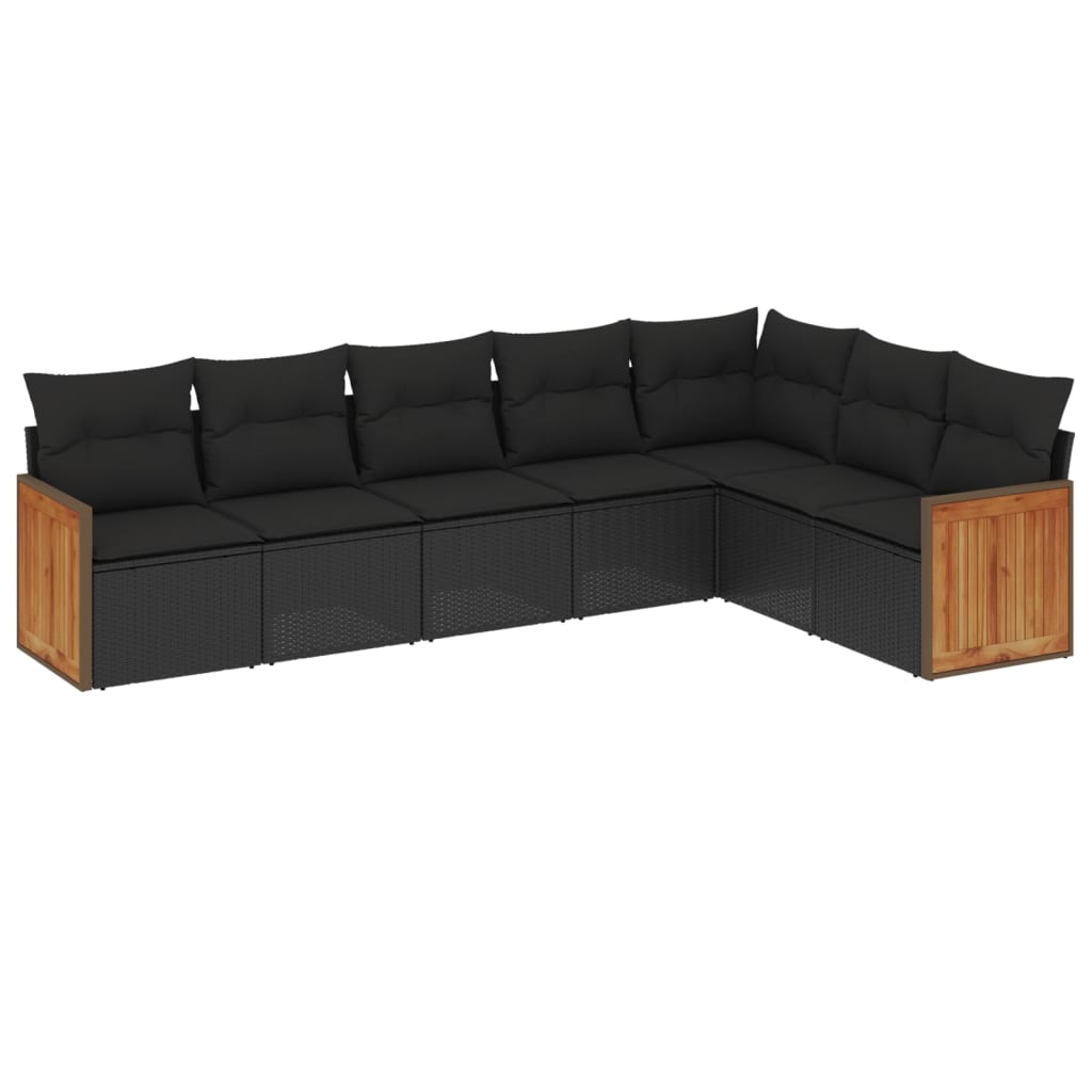 vidaXL Ensemble de salon 7 pièces avec coussins en poly rotin noir