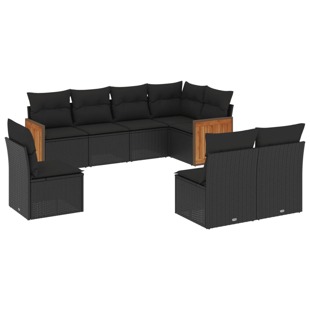 vidaXL 8-piece Lounge Set with Cushions Poly Rattan Black