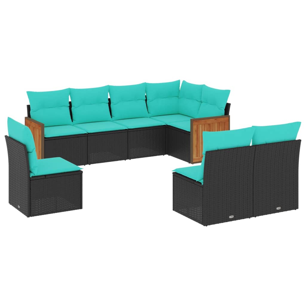vidaXL 8-piece Garden Sofa Set with Cushions, Black Poly Rattan