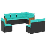 vidaXL 8-piece Garden Sofa Set with Cushions, Black Poly Rattan