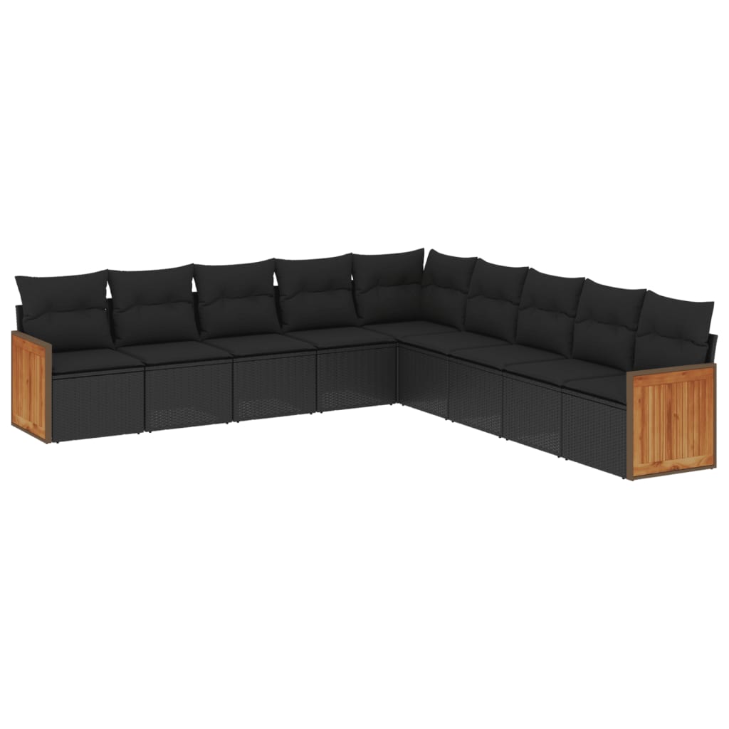 vidaXL 9-piece Poly Rattan Lounge Set with Cushions Black