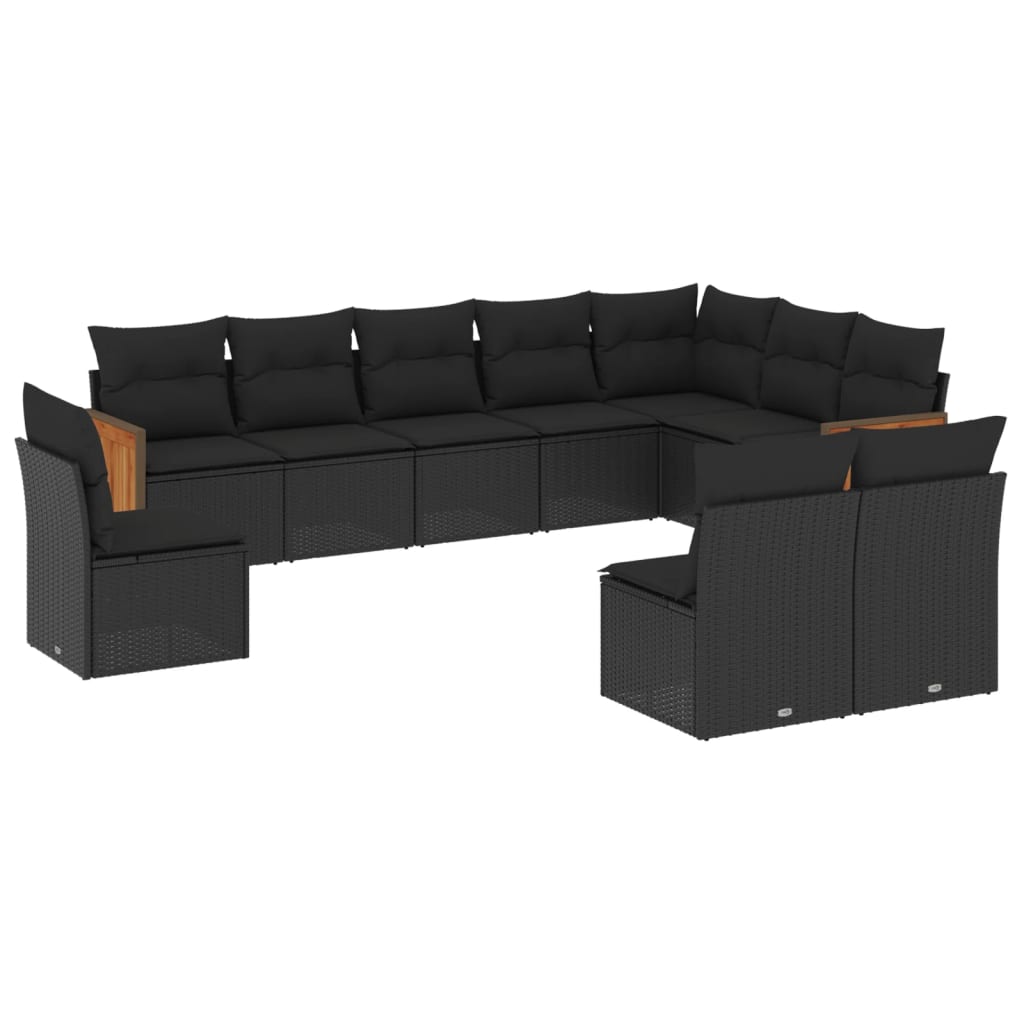 vidaXL Ensemble de salon 10 personnes avec coussins en poly rotin noir