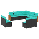 vidaXL 11-Piece Garden Lounge Set with Cushions, Black Poly Rattan
