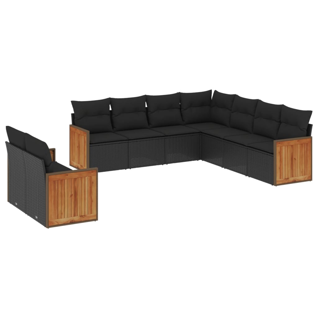 vidaXL 9-piece Poly Rattan Lounge Set with Cushions Black