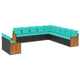 vidaXL 11-Piece Garden Lounge Set with Cushions, Black Poly Rattan