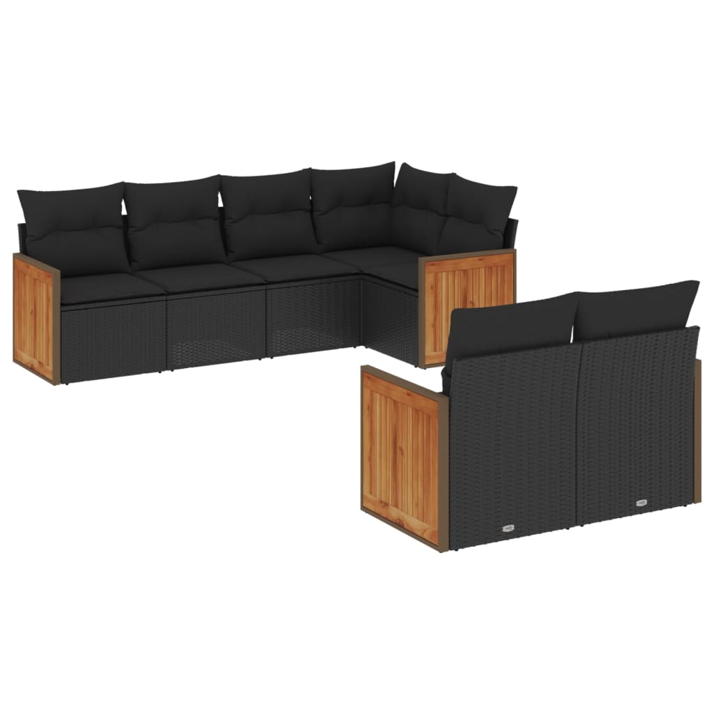 vidaXL 7-Piece Lounge Set with Cushions Poly Rattan Black