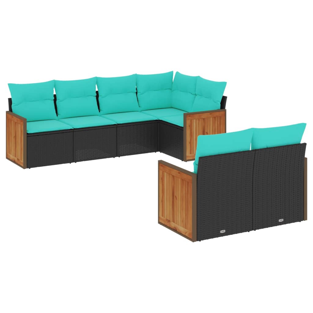 vidaXL ensemble de 7 banques de jardin avec coussins en polyrotan noir
