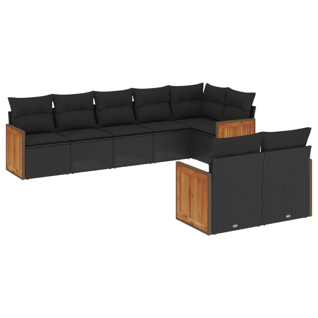 vidaXL 8-delige Loungeset met kussens poly rattan zwart