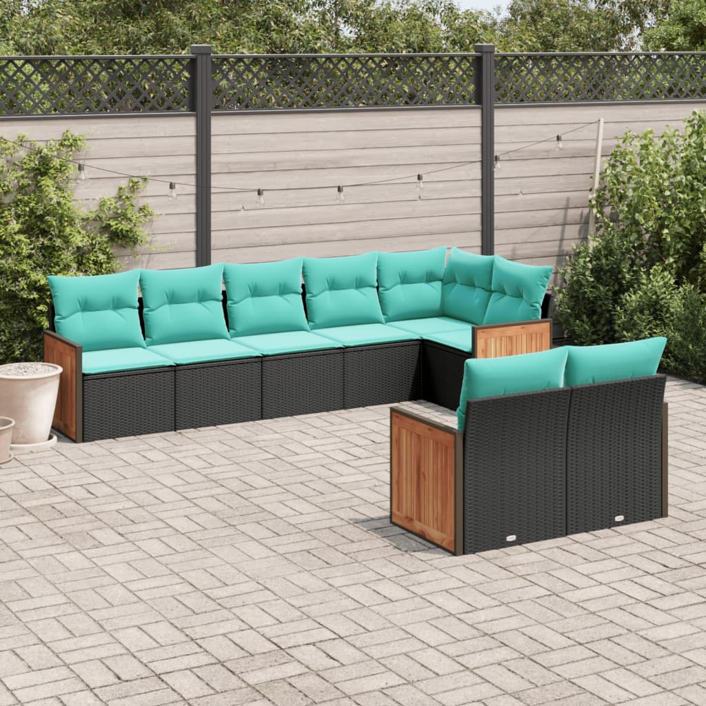 vidaXL 8-delige tuinbankset met kussens, zwart polyrotan
