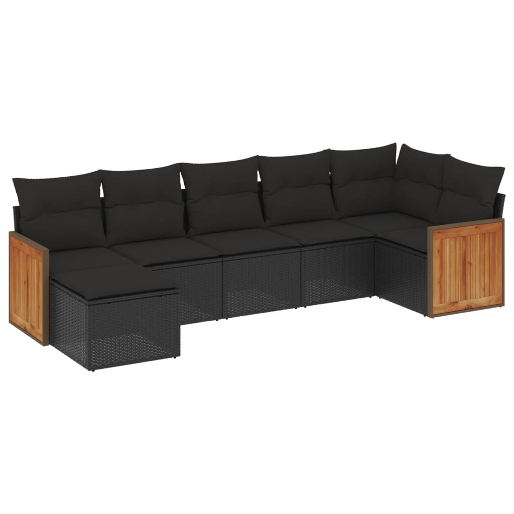 vidaXL 7-delige Loungeset met kussens poly rattan zwart