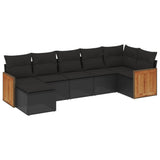 vidaXL 7-delige Loungeset met kussens poly rattan zwart