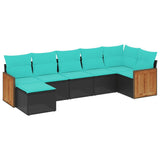 vidaXL ensemble de 7 banques de jardin avec coussins en polyrotan noir