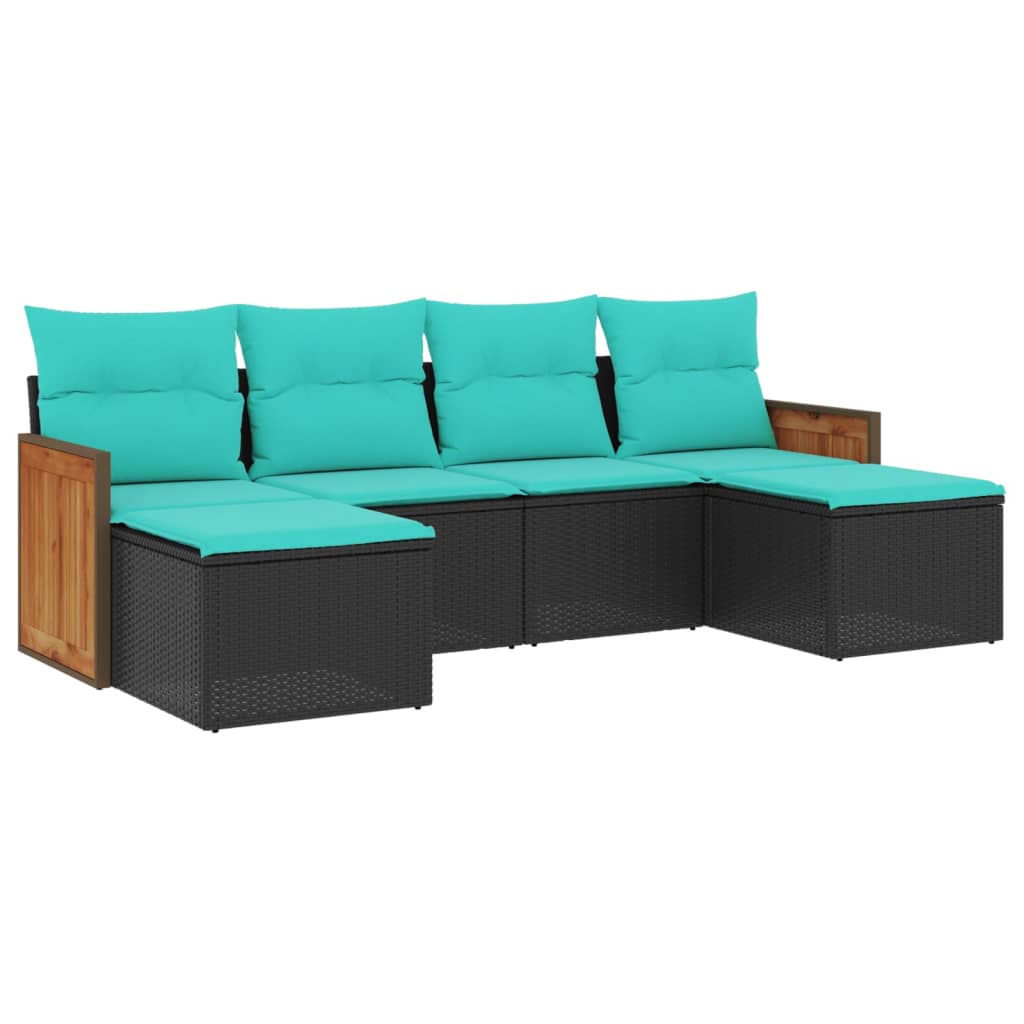 vidaXL ensemble de 6 bancs de jardin avec coussins en polyrotan noir