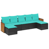 vidaXL ensemble de 7 banques de jardin avec coussins en polyrotan noir