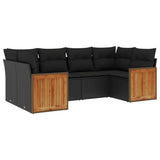 vidaXL Ensemble de salon 6 personnes avec coussins en poly rotin noir