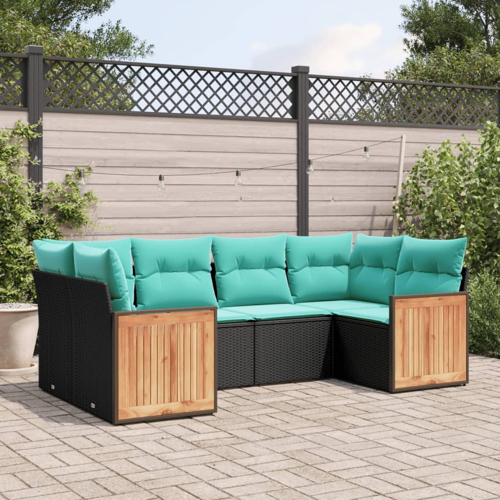 vidaXL ensemble de 6 bancs de jardin avec coussins en polyrotan noir