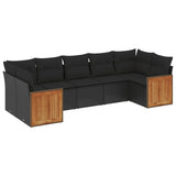 vidaXL 7-delige Loungeset met kussens poly rattan zwart