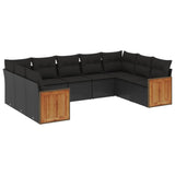 vidaXL 9-delige Loungeset met kussens poly rattan zwart