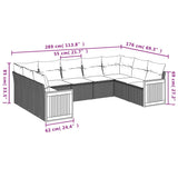vidaXL 9-delige Loungeset met kussens poly rattan zwart