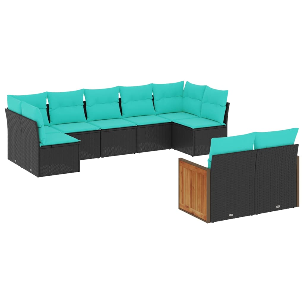 vidaXL ensemble de 9 banques de jardin avec coussins en polyrotan noir