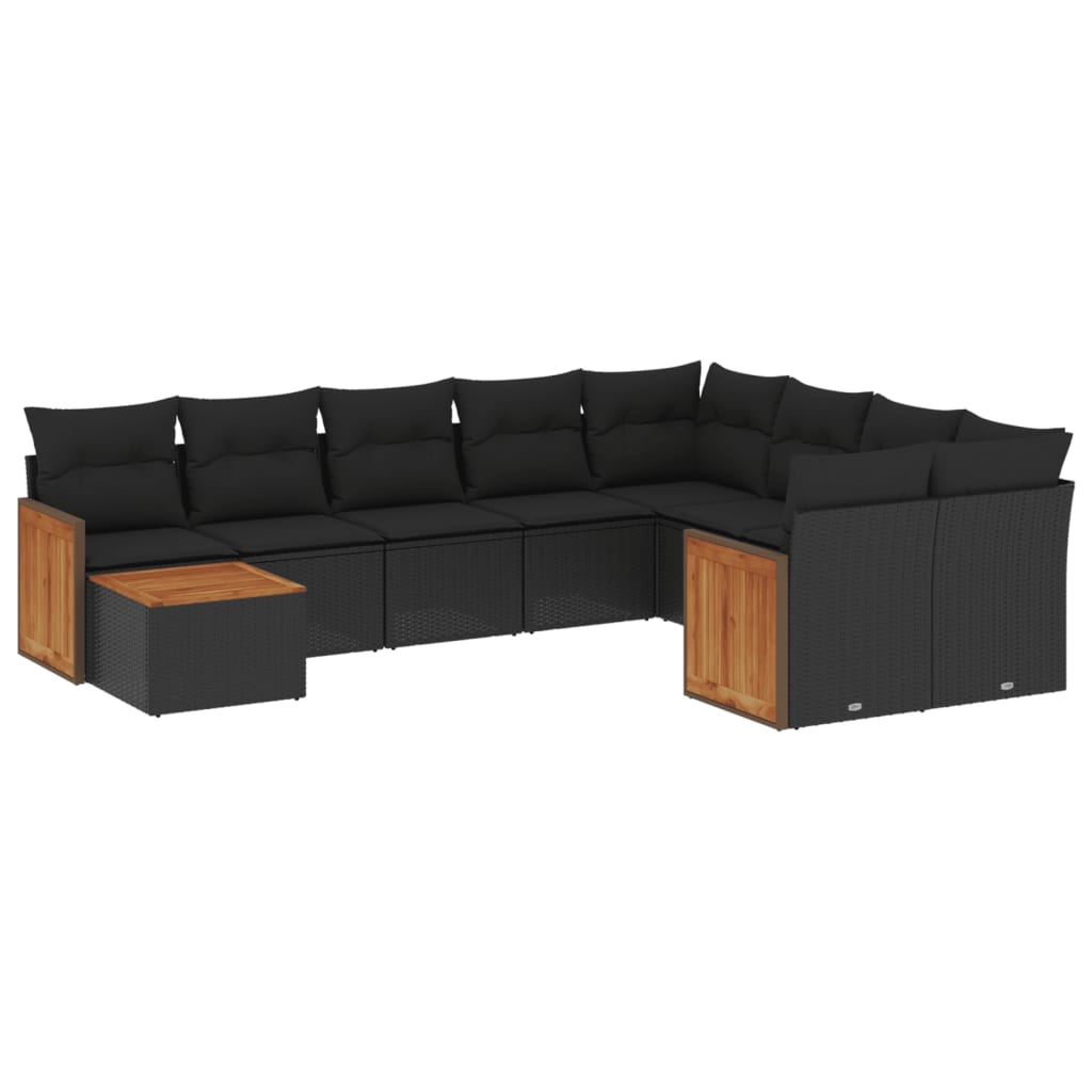 vidaXL Ensemble de salon 10 personnes avec coussins en poly rotin noir