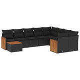 vidaXL Ensemble de salon 10 personnes avec coussins en poly rotin noir