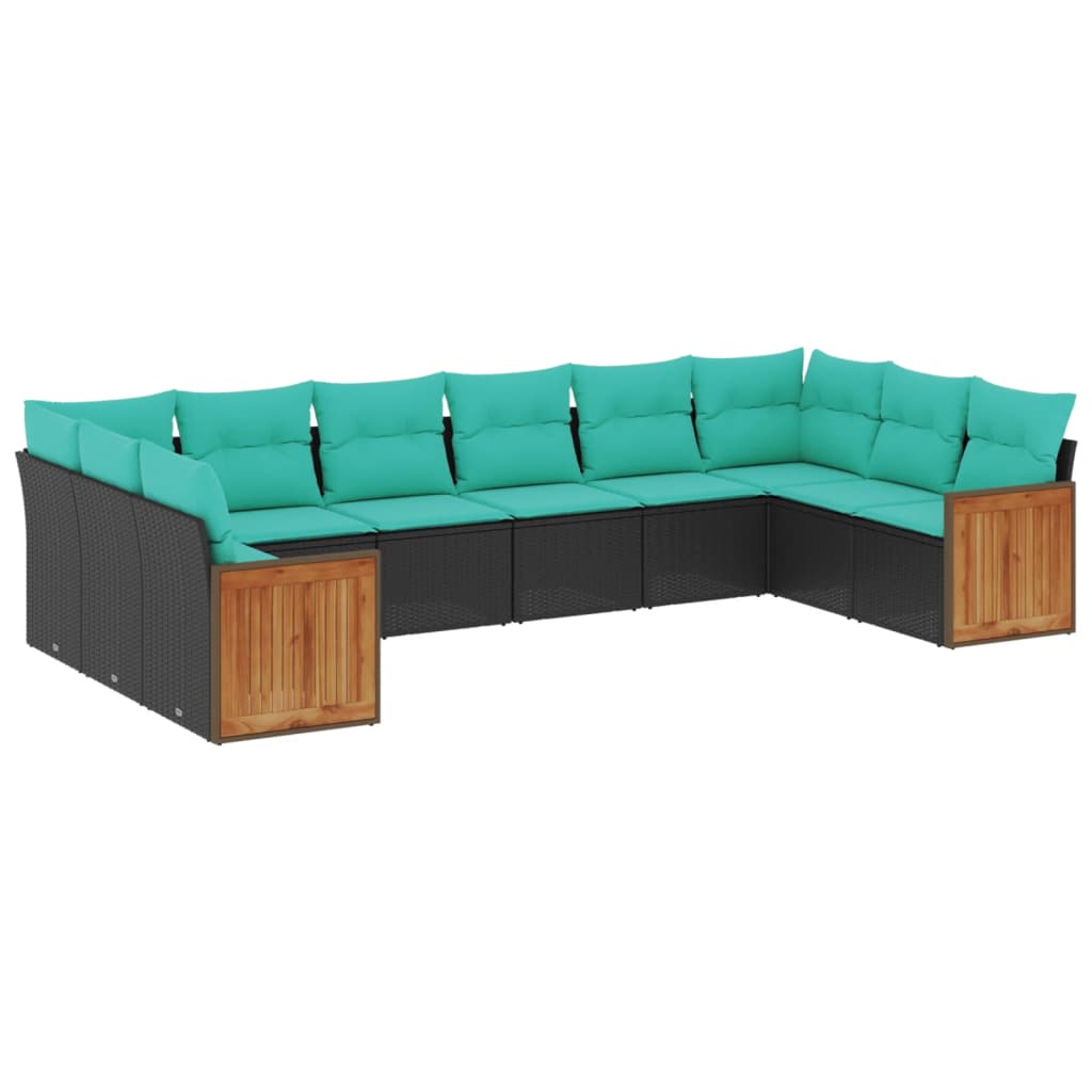 vidaXL ensemble de 10 banques de jardin avec coussins en polyrotan noir