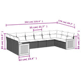 vidaXL ensemble de 10 banques de jardin avec coussins en polyrotan noir