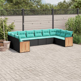 vidaXL ensemble de 10 banques de jardin avec coussins en polyrotan noir