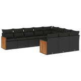 vidaXL Ensemble de salon 10 personnes avec coussins en poly rotin noir