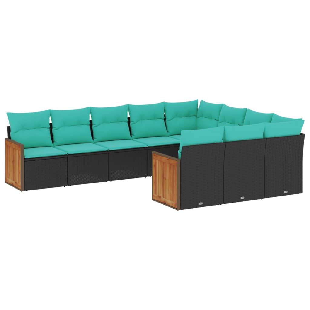 vidaXL ensemble de 10 banques de jardin avec coussins en polyrotan noir