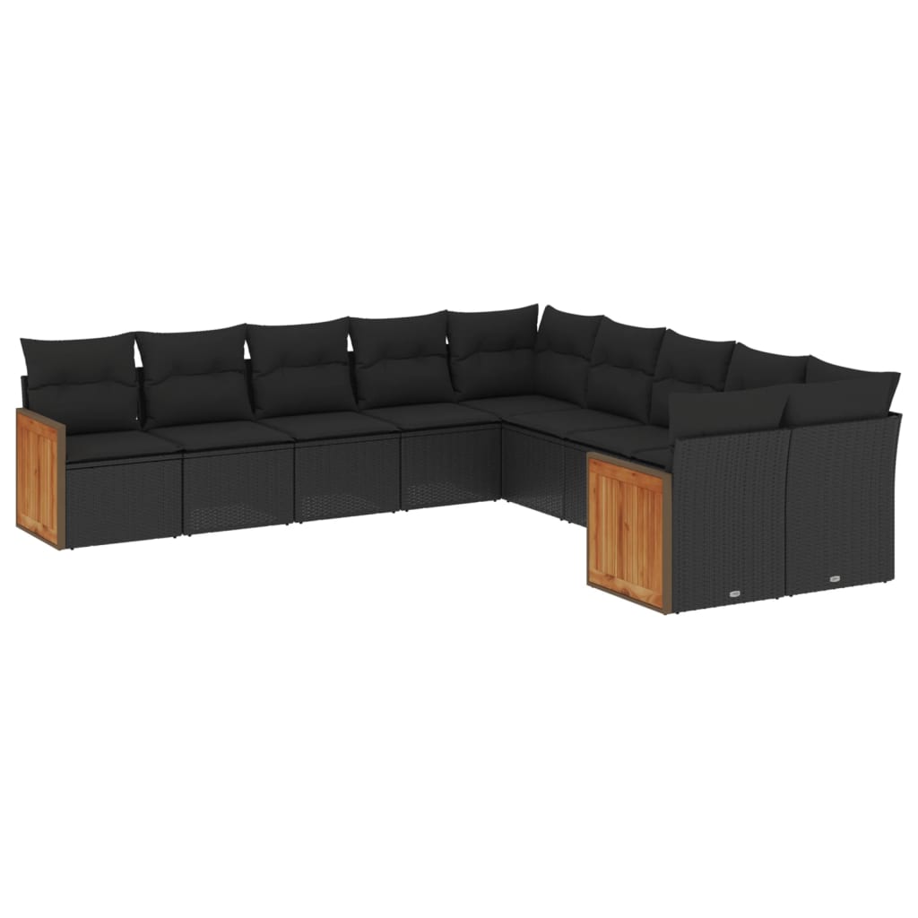vidaXL Ensemble de salon 10 personnes avec coussins en poly rotin noir
