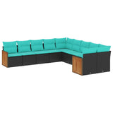 vidaXL ensemble de 10 banques de jardin avec coussins en polyrotan noir
