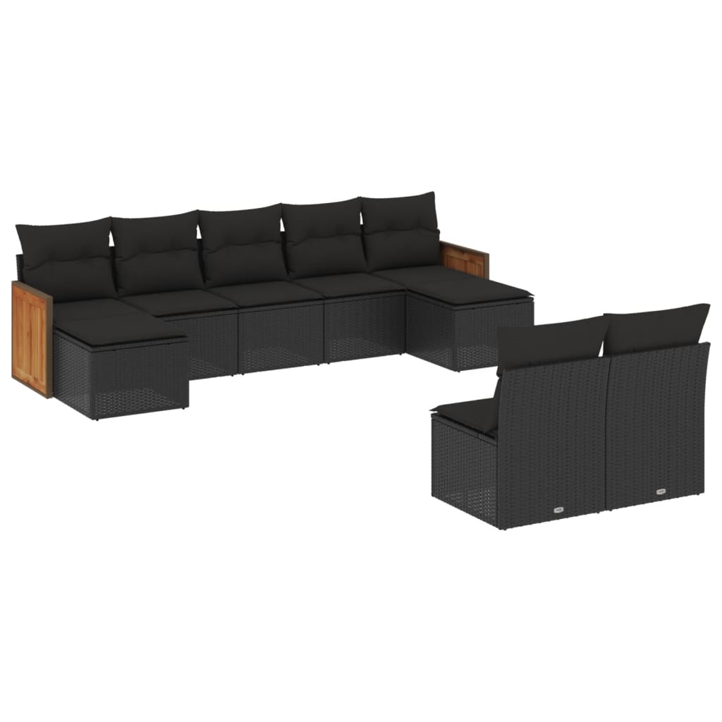 vidaXL 9-piece Poly Rattan Lounge Set with Cushions Black