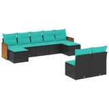 vidaXL ensemble de 9 banques de jardin avec coussins en polyrotan noir
