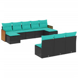 vidaXL ensemble de 10 banques de jardin avec coussins en polyrotan noir