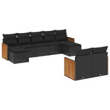 vidaXL 9-piece Poly Rattan Lounge Set with Cushions Black