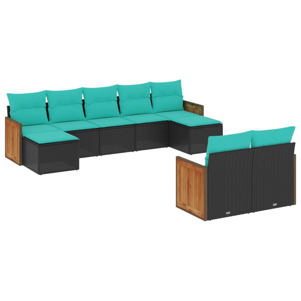 vidaXL ensemble de 9 banques de jardin avec coussins en polyrotan noir