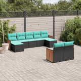 vidaXL ensemble de 9 banques de jardin avec coussins en polyrotan noir
