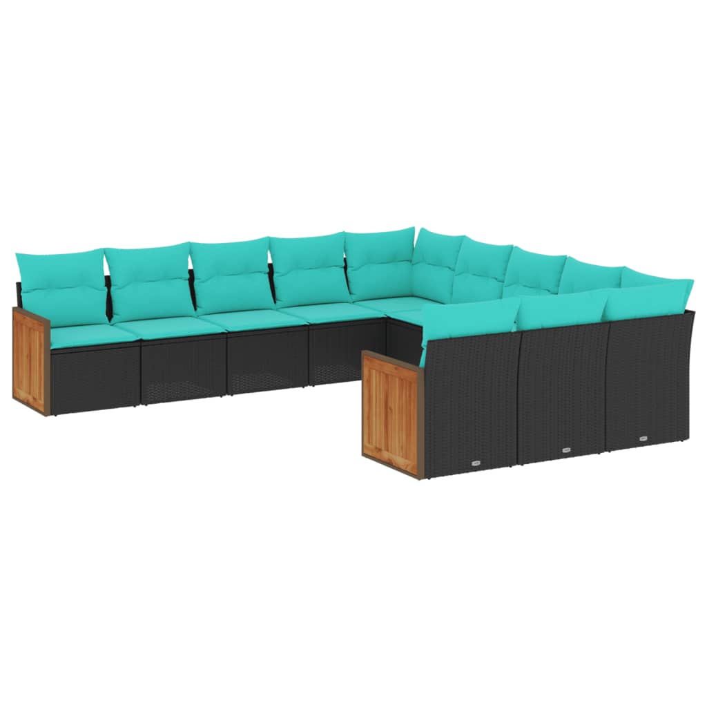 vidaXL 11-ensemble de banque de jardin avec coussins, noir polyrotan