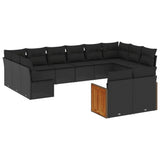 vidaXL Ensemble de salon 12 personnes avec coussins en poly rotin noir