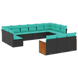 vidaXL Ensemble de 13 banques de jardin avec coussins en polyrotan noir
