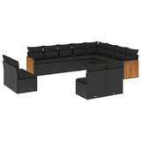 vidaXL Ensemble de salon 12 personnes avec coussins en poly rotin noir