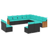 vidaXL Ensemble de 13 banques de jardin avec coussins en polyrotan noir