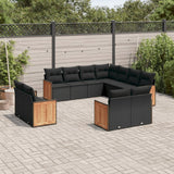 vidaXL 11-delige Loungeset met kussens poly rattan zwart