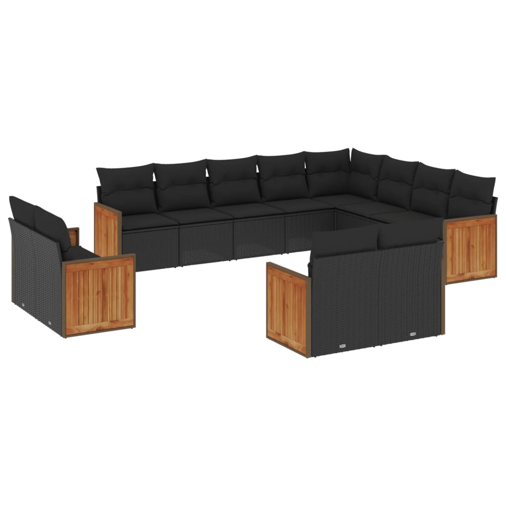 vidaXL Ensemble de salon 12 personnes avec coussins en poly rotin noir