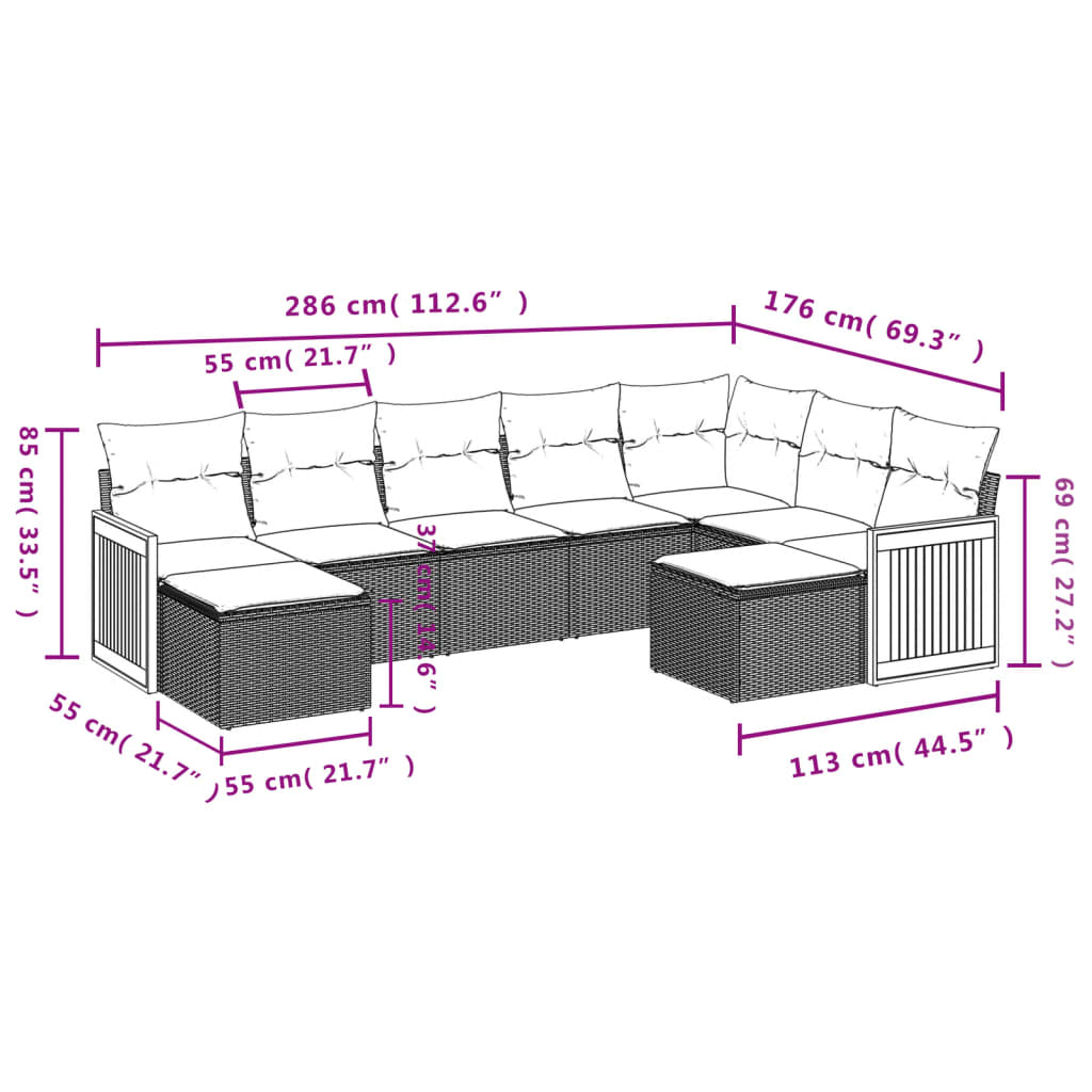 vidaXL ensemble de 9 banques de jardin avec coussins en polyrotan noir