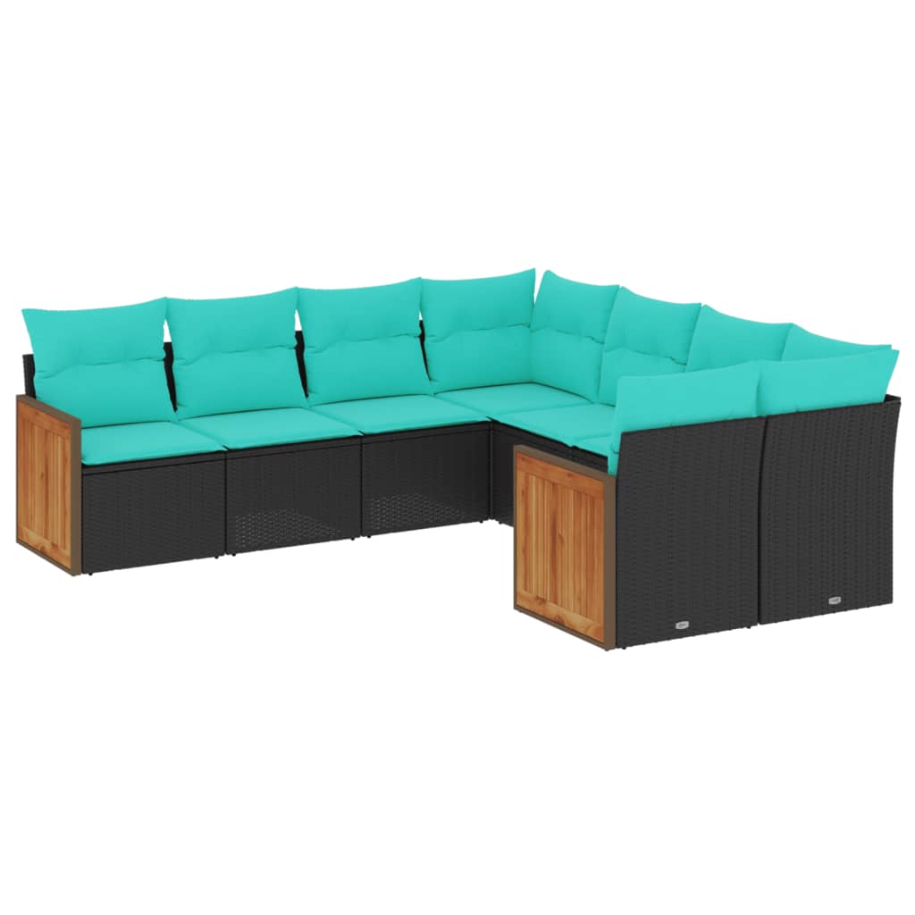 vidaXL 8-piece Garden Sofa Set with Cushions, Black Poly Rattan
